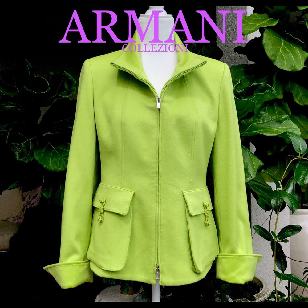 ARMANI COLLEZIONI 100% CASHMERE zip up jacket NEON GREEN size 10